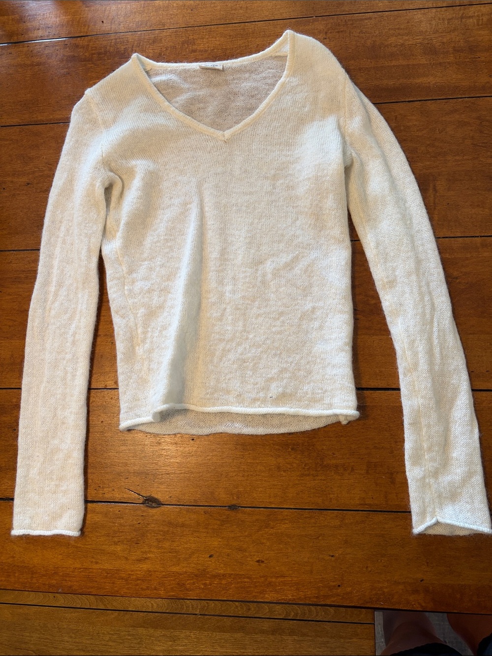 Brandy Melville Cream V-Neck Long Sleeve Knit Top
